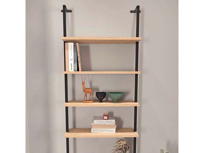 Estantería Librería Rus Pared Roble Safir Negro 60x183x20 cm