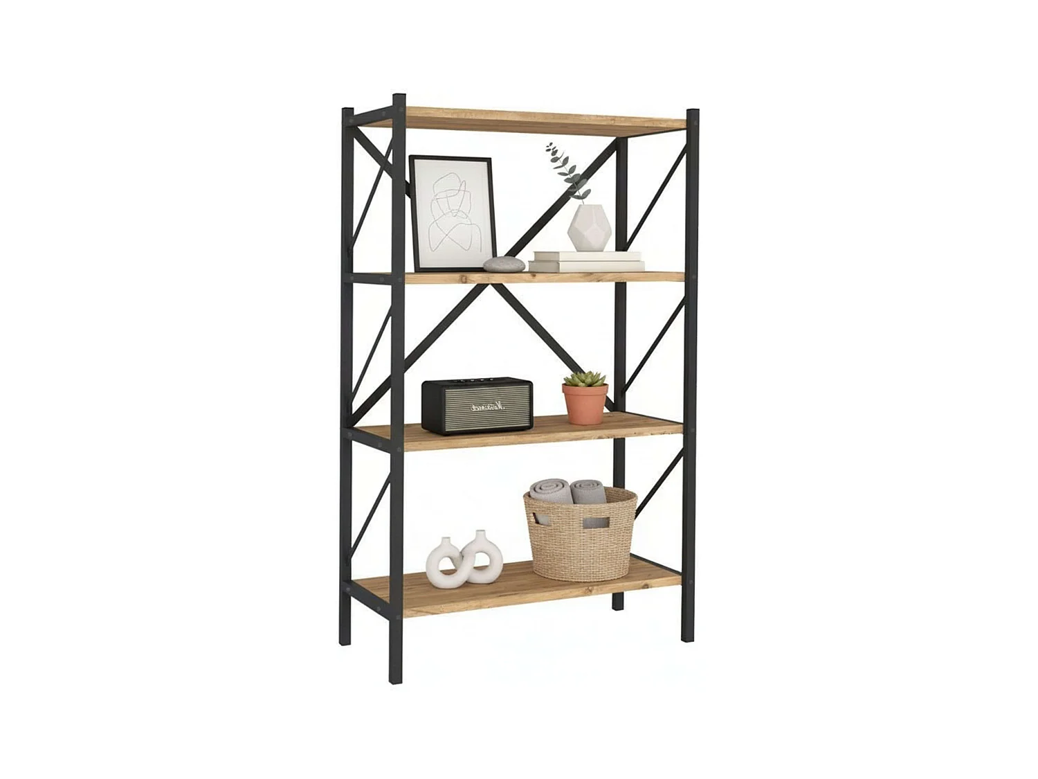 Estantería Salón Rus 4 Estantes Negro/Roble Safir 66x121x34 cm