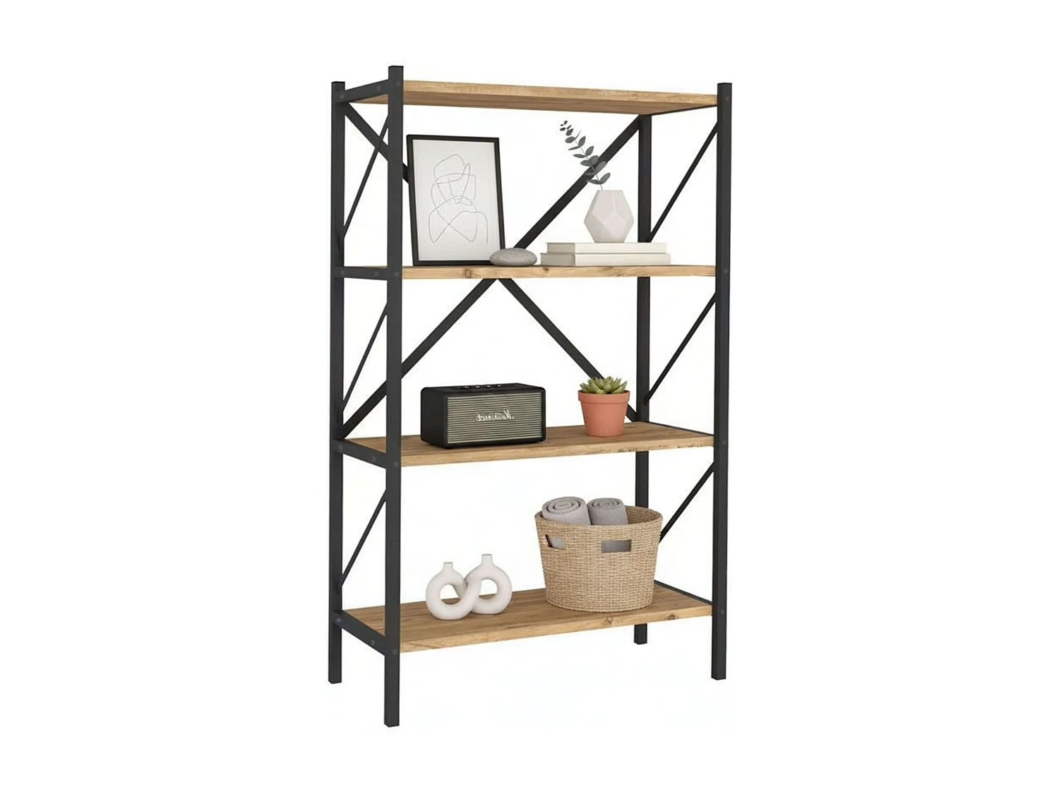 Estantería Salón Rus 4 Estantes Negro/Roble Safir 66x121x34 cm