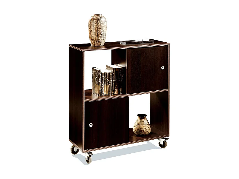 Étagère basse à roulettes, coloris wengé, 80x90x33 cm