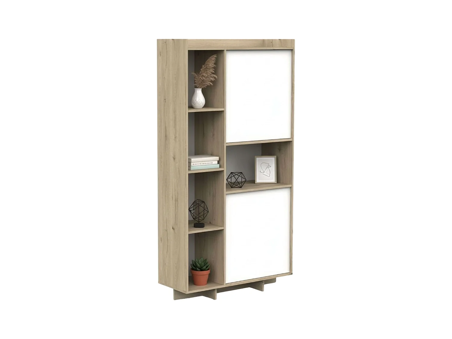 Estantería Lead 2 Puertas 7 Estantes 1 Hueco Roble Artisan y Blanco