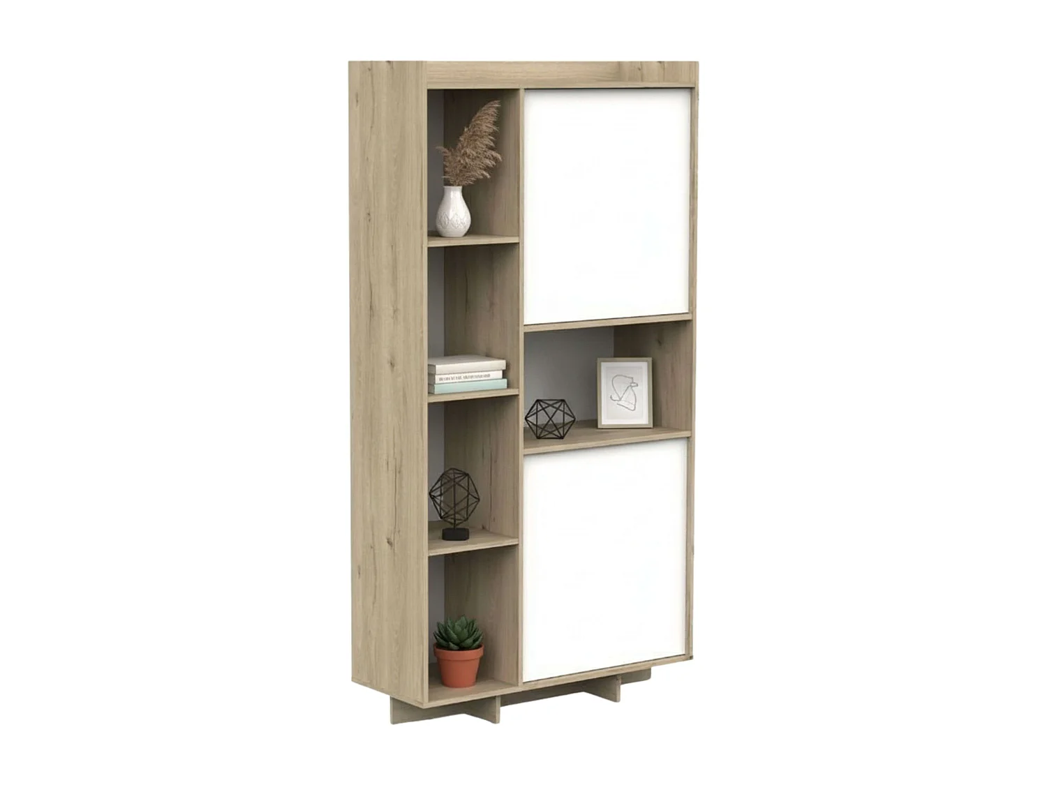 Bibliothèque en plomb 2 portes 7 étagères 1 trou Chêne artisanal et blanc