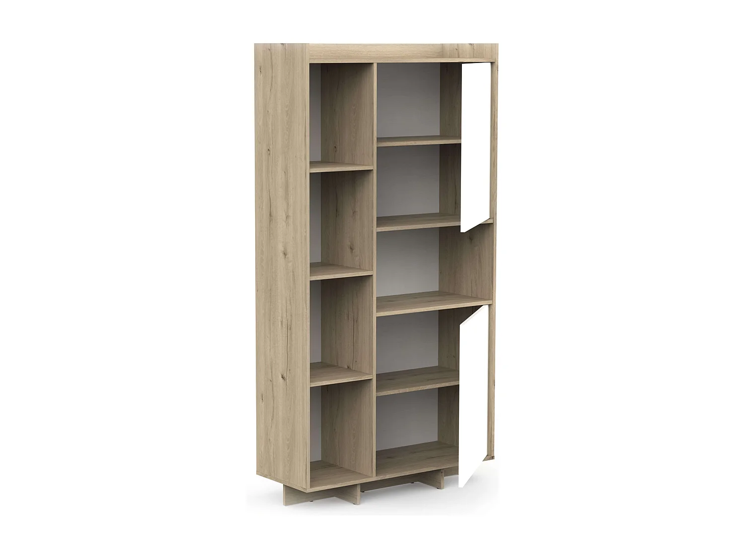 Bibliothèque en plomb 2 portes 7 étagères 1 trou Chêne artisanal et blanc