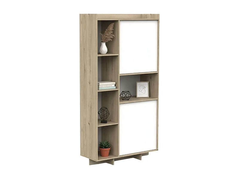 Bibliothèque en plomb 2 portes 7 étagères 1 trou Chêne artisanal et blanc