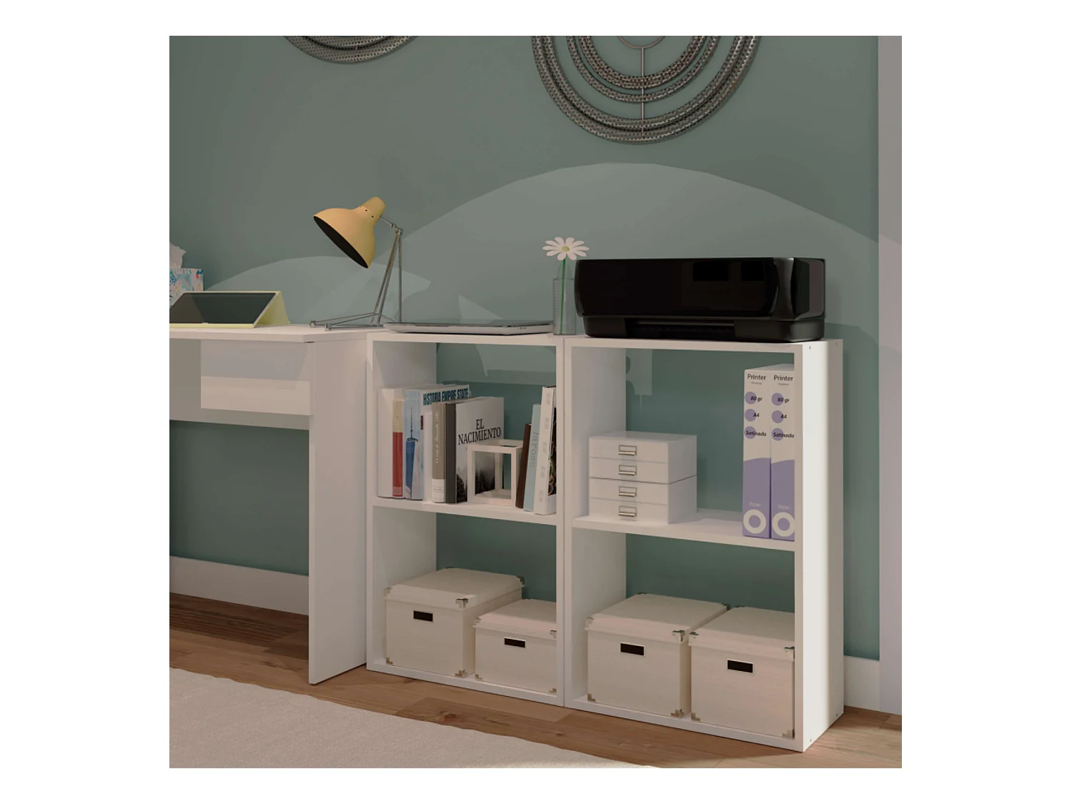 Librería baja Tibet Blanco mate 75x50x24 cm Estantería libros