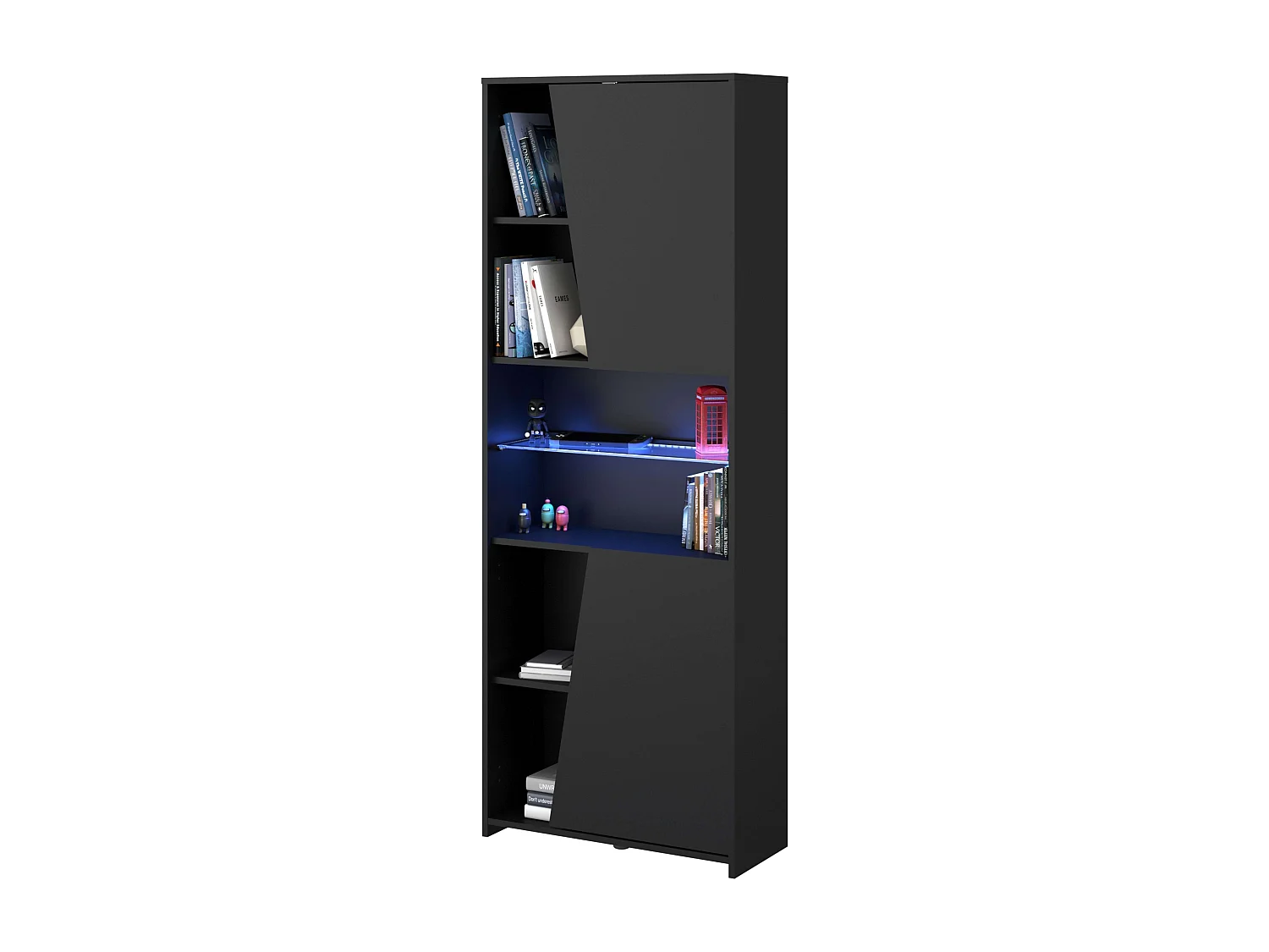Bibliothèque de jeu moderne avec LED noire, 6 étagères, 180 x 67 x 28 cm