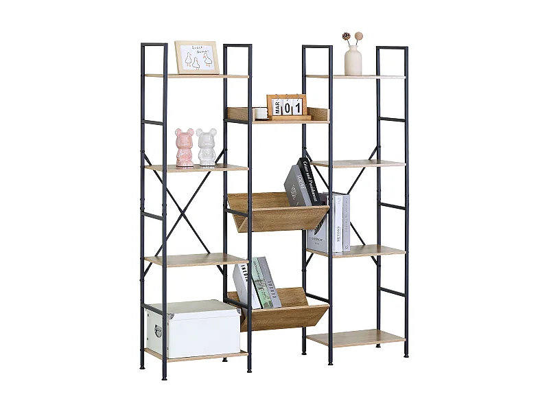 Estantería librería roble cambrian 11 estantes madera claro/negro 125x150x27 cm