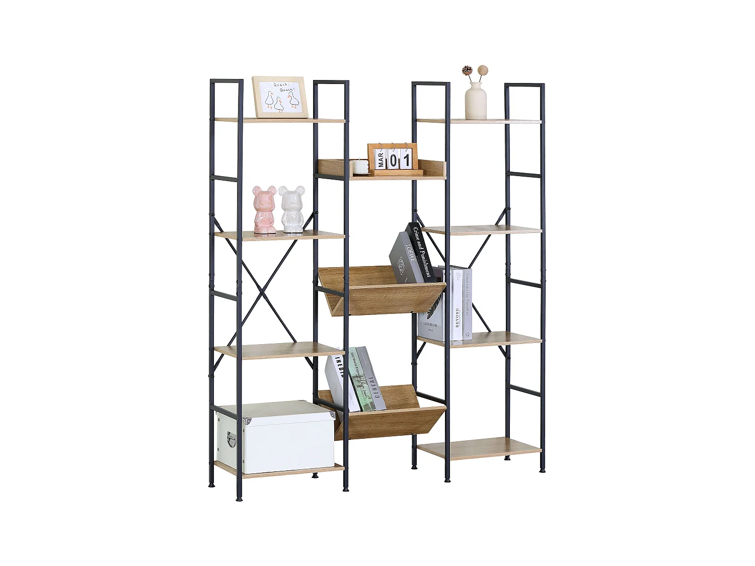 Estantería librería roble cambrian 11 estantes madera claro/negro 125x150x27 cm