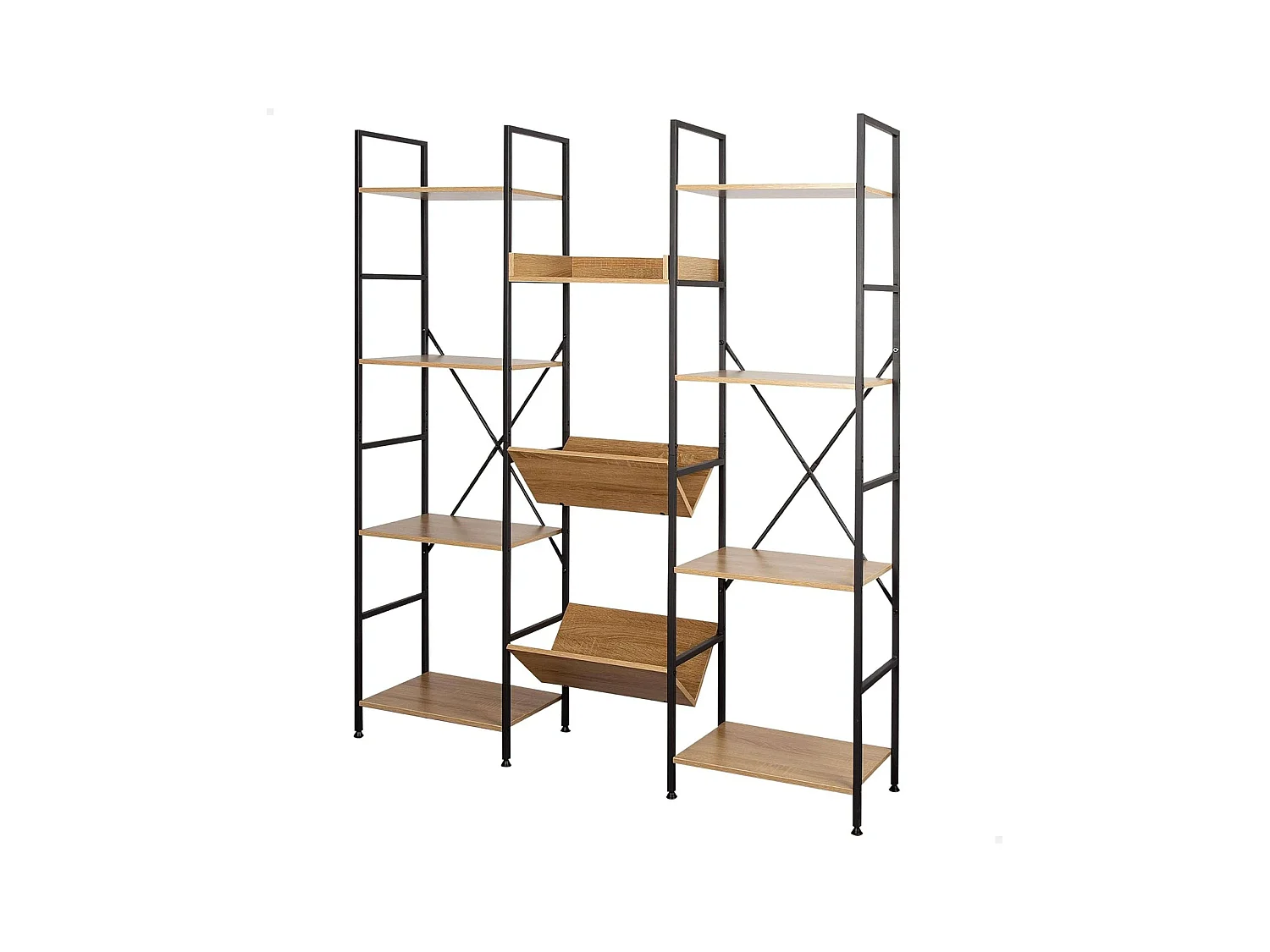 Estantería librería roble cambrian 11 estantes madera claro/negro 125x150x27 cm