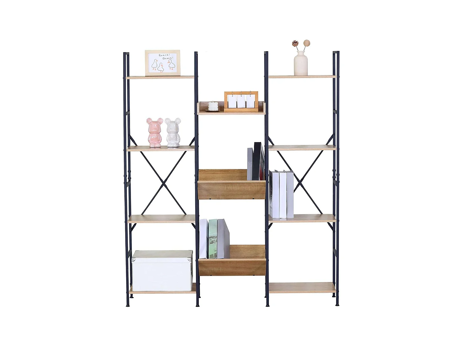 Estantería librería roble cambrian 11 estantes madera claro/negro 125x150x27 cm