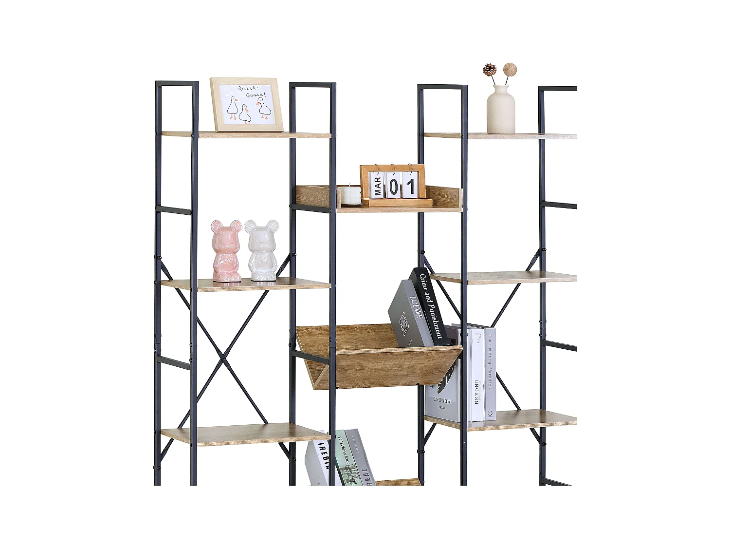 Estantería librería roble cambrian 11 estantes madera claro/negro 125x150x27 cm