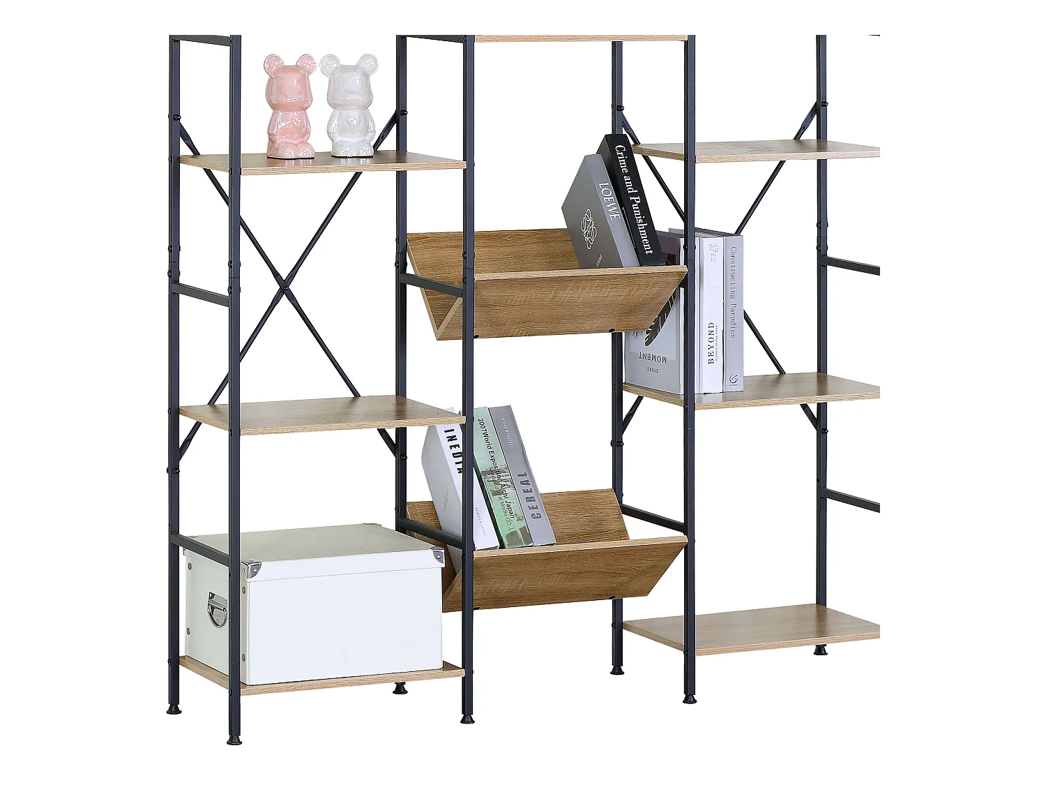 Estantería librería roble cambrian 11 estantes madera claro/negro 125x150x27 cm