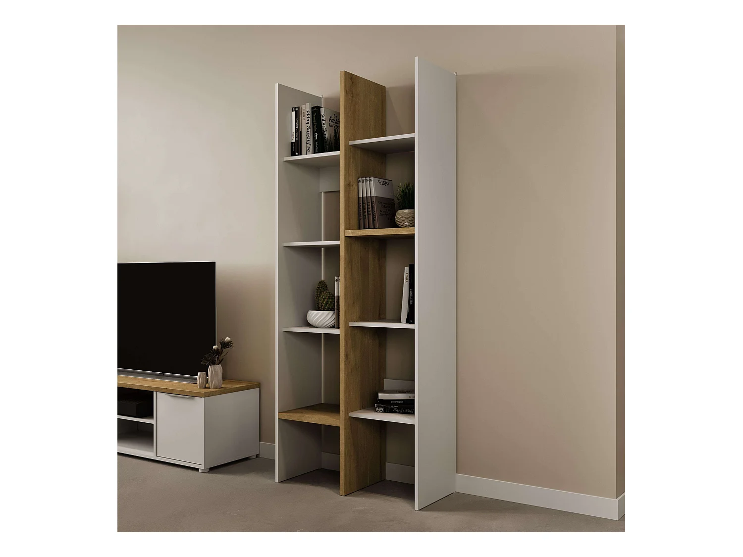 Estantería Alta Librería Acces Roble Hamilton/Blanco 76x183x33 cm