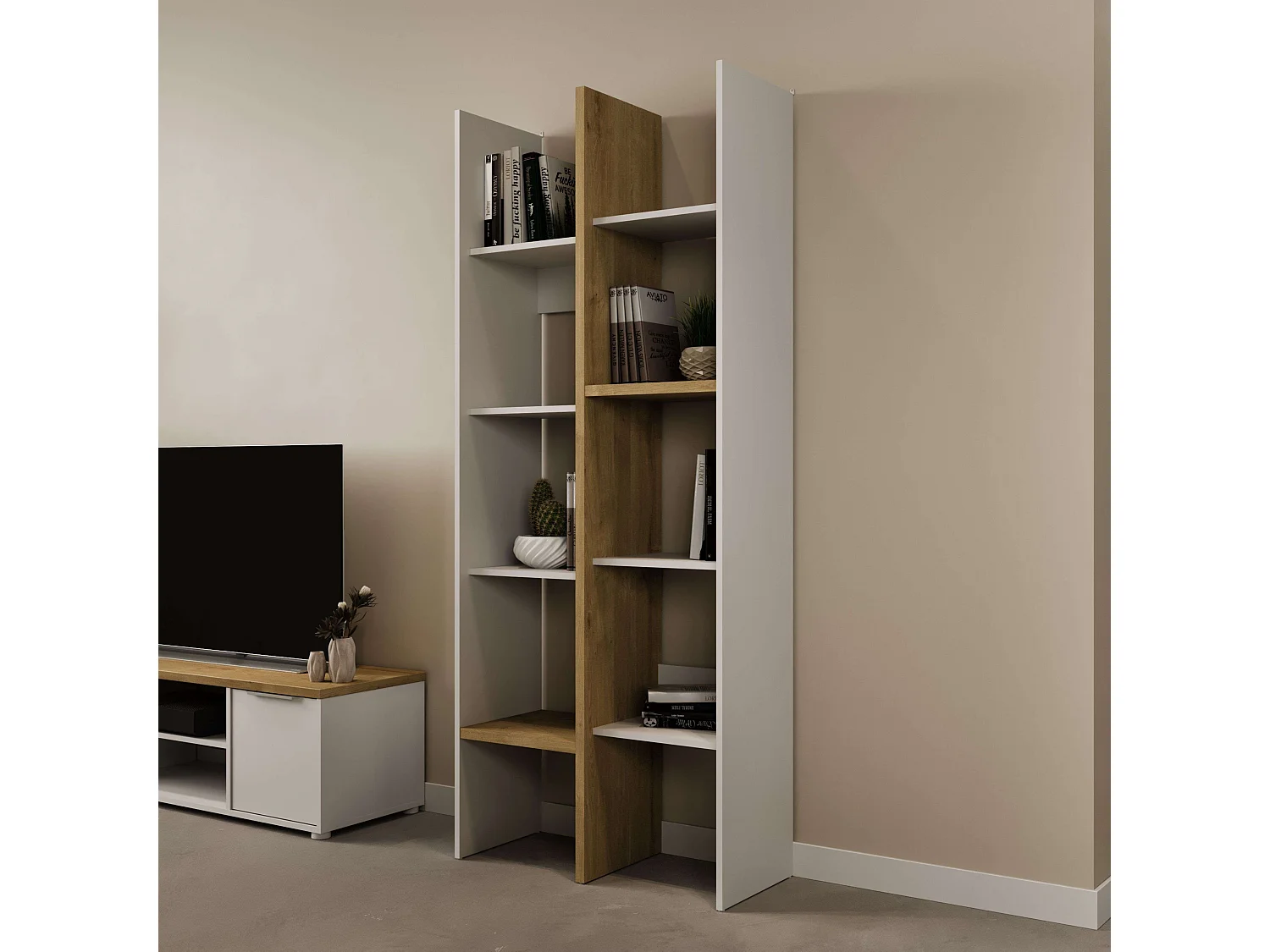 Estantería Alta Librería Acces Roble Hamilton/Blanco 76x183x33 cm