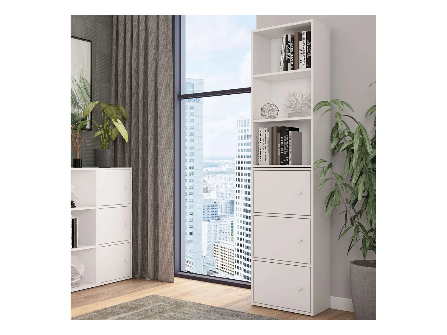 Estantería baja Plea para salón 3 niveles blanco mate melamina 42x92x29 cm