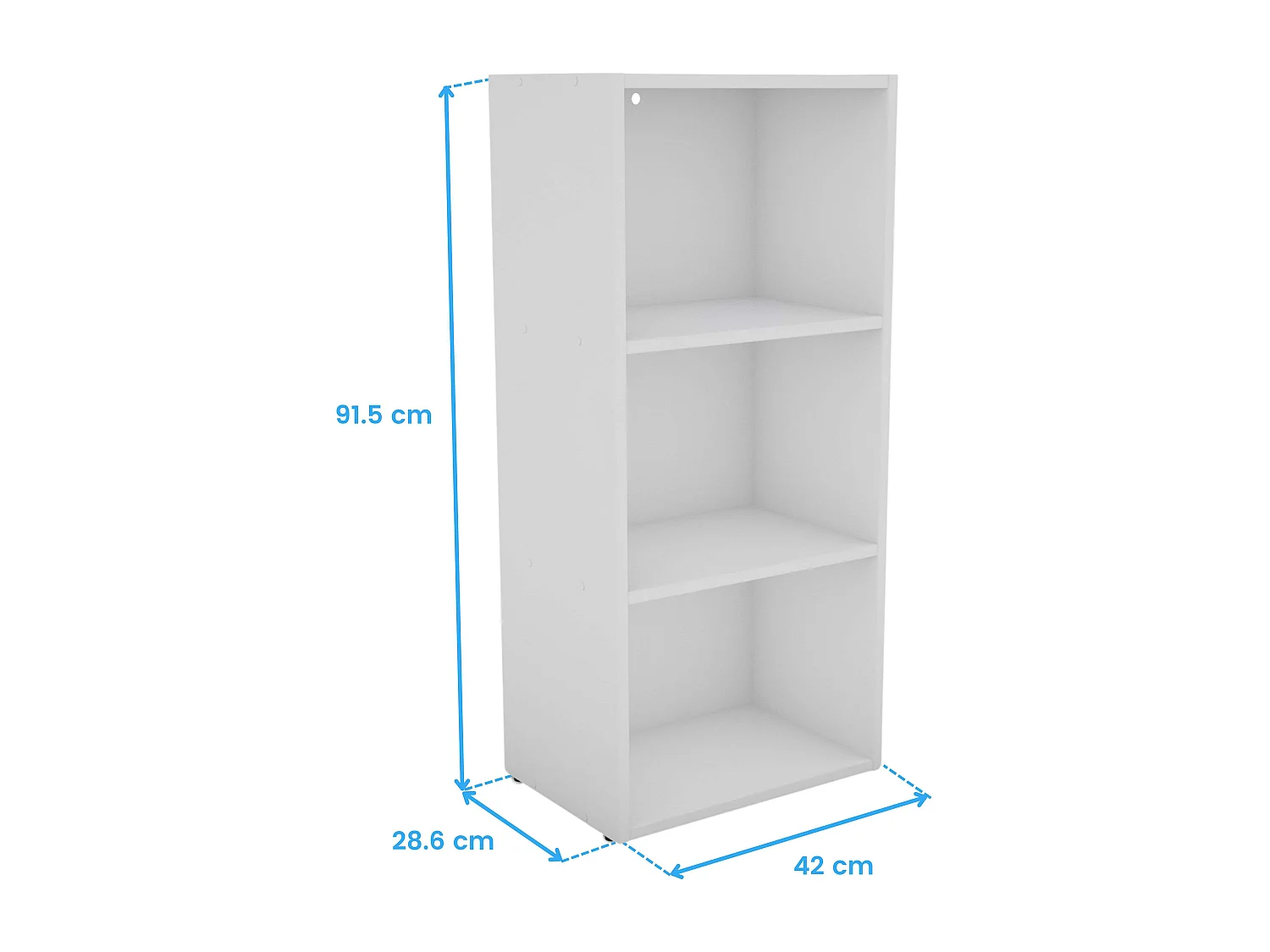 Étagère basse Plea pour salon, 3 niveaux, mélaminé blanc mat, 42x92x29 cm