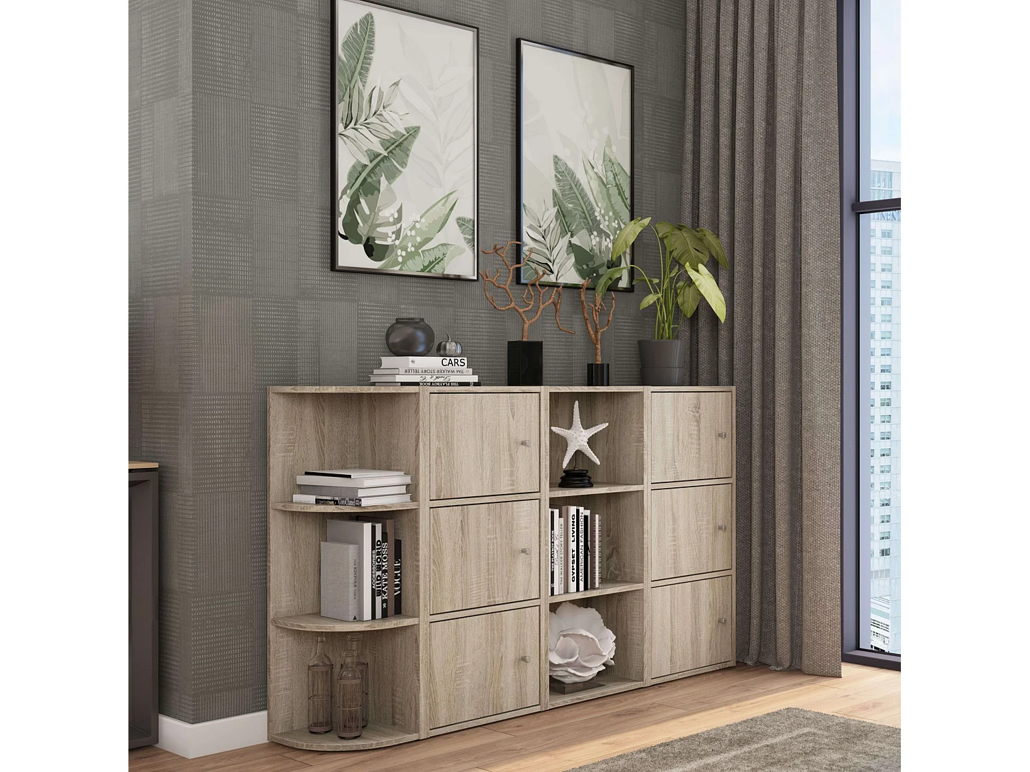 Estantería esquinera 3 niveles Plea salón roble sonoma 29x92x29 cm