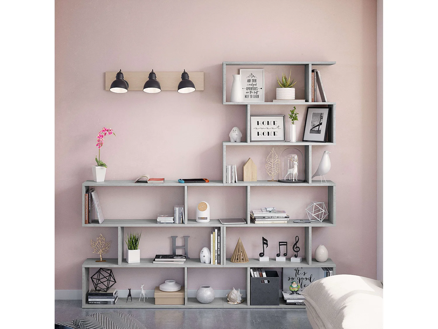 Conjunto 2 Estanterías Salón Gris Cemento (baja y alta)