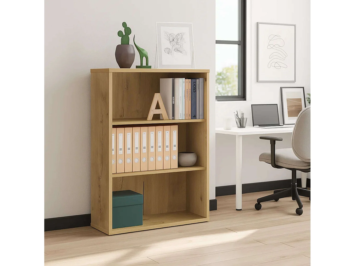 Estante baixa com 2 prateleiras, Carvalho Dourado, 100x76x33 cm