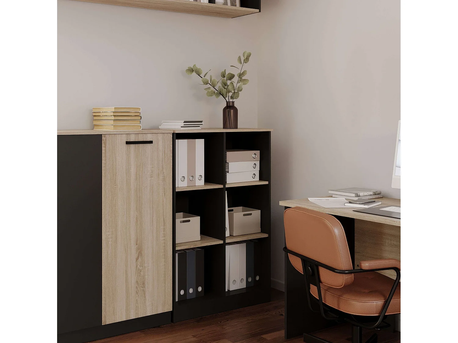 Étagère de bureau Nibis Frogi, 6 tablettes, chêne Sonoma/gris anthracite, 80 x 117 x 40 cm