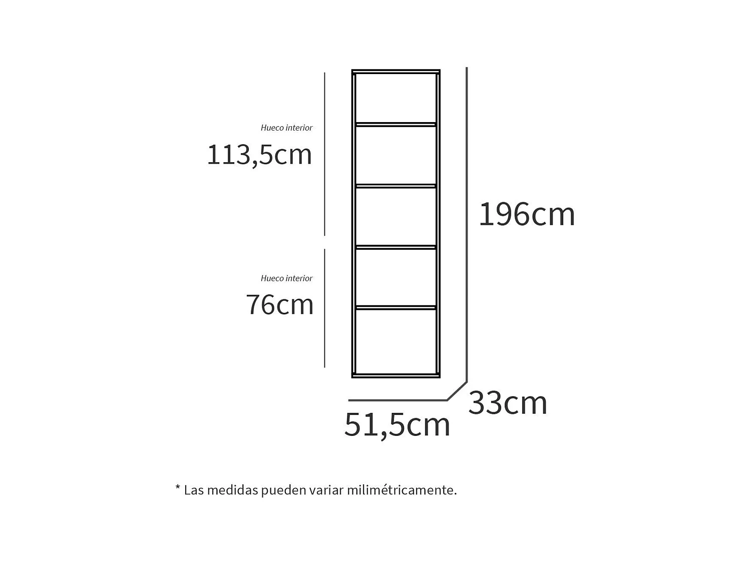 Estantería Librería Estrecha Scaled Blanco 197x52x33 cm