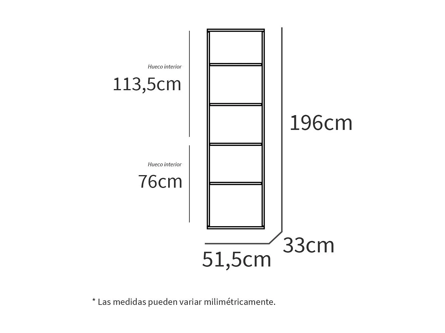 Estantería Librería Estrecha Scaled Blanco 197x52x33 cm
