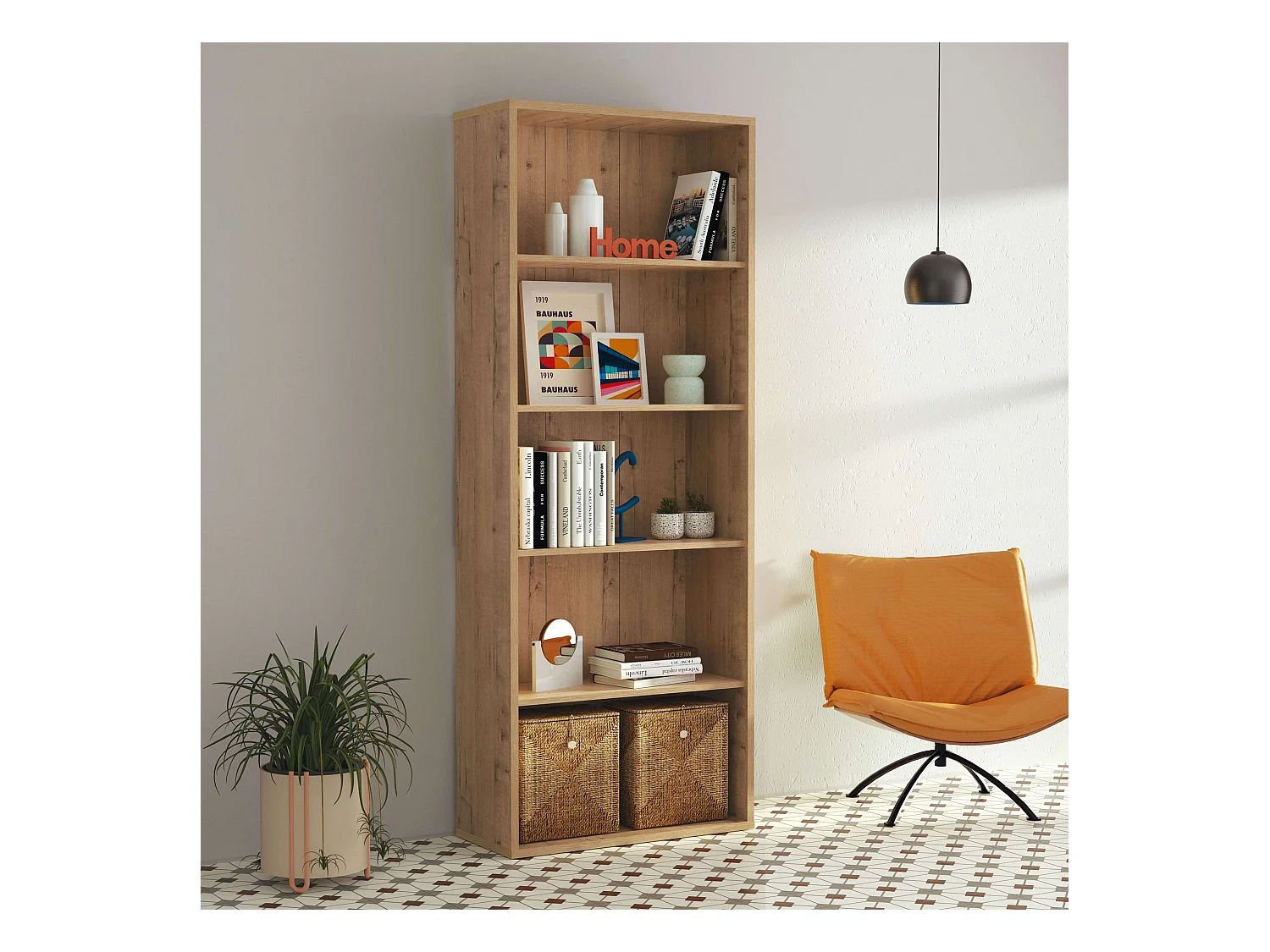 Librería alta Roble Gold 197x76x33 cm Estantería moderna