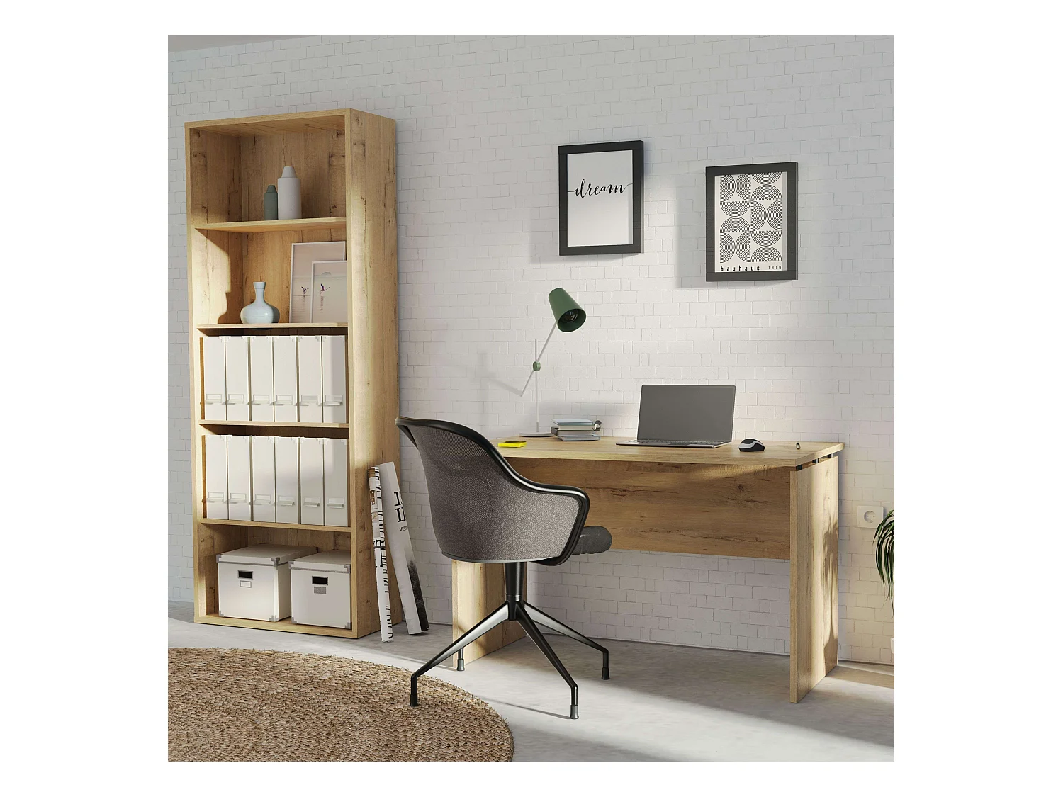 Librería alta Roble Gold 197x76x33 cm Estantería moderna