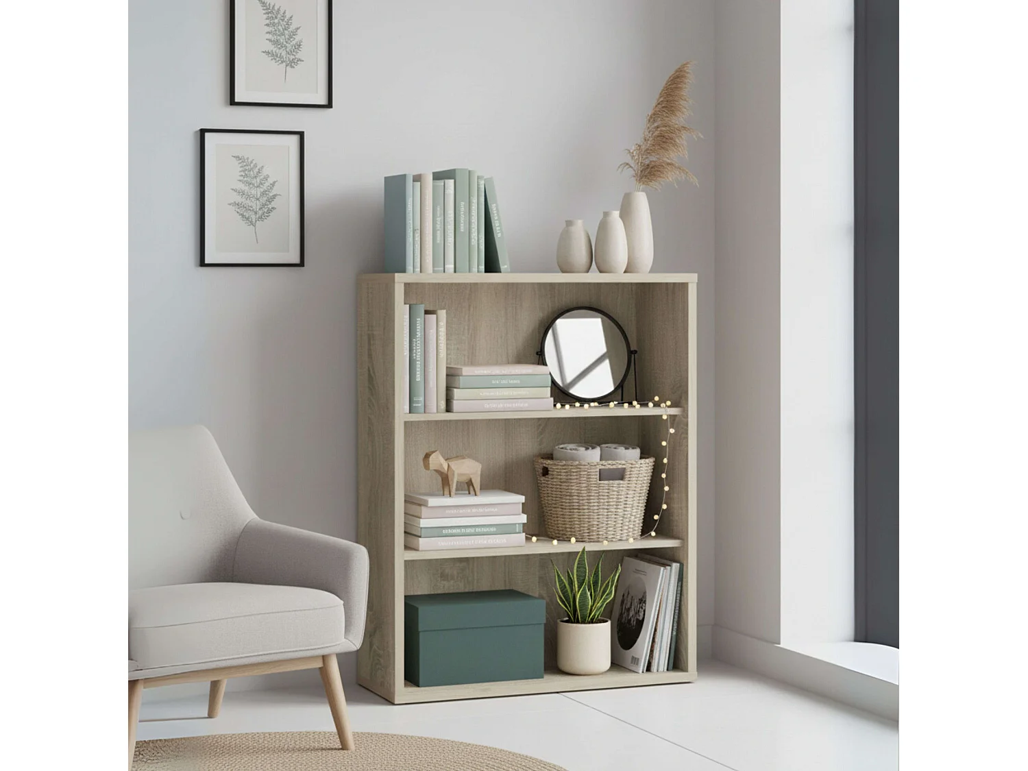 Estante baixa em carvalho cambriano escamado 100x76x33 cm