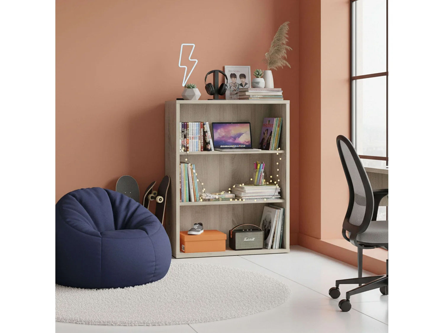 Estante baixa em carvalho cambriano escamado 100x76x33 cm