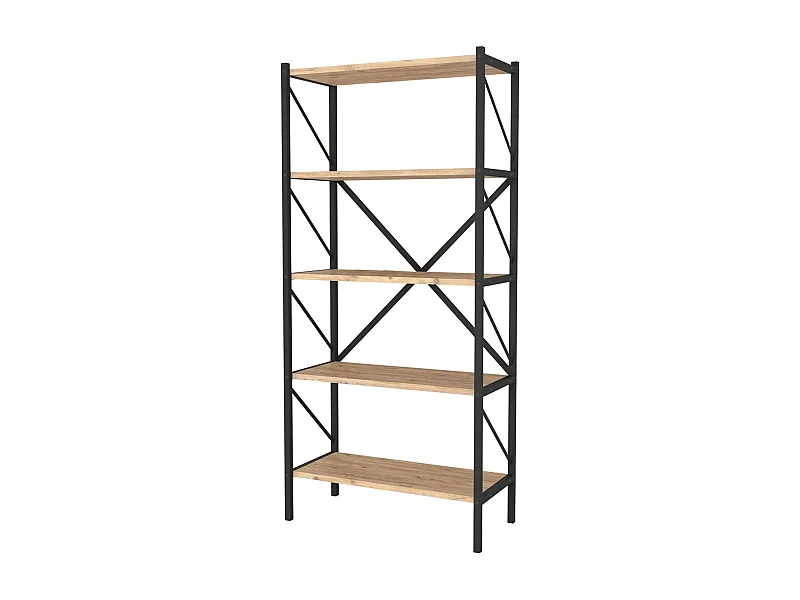 Estantería Librería Rus 5 Estantes Roble Safir Negro 160X66X34 cm