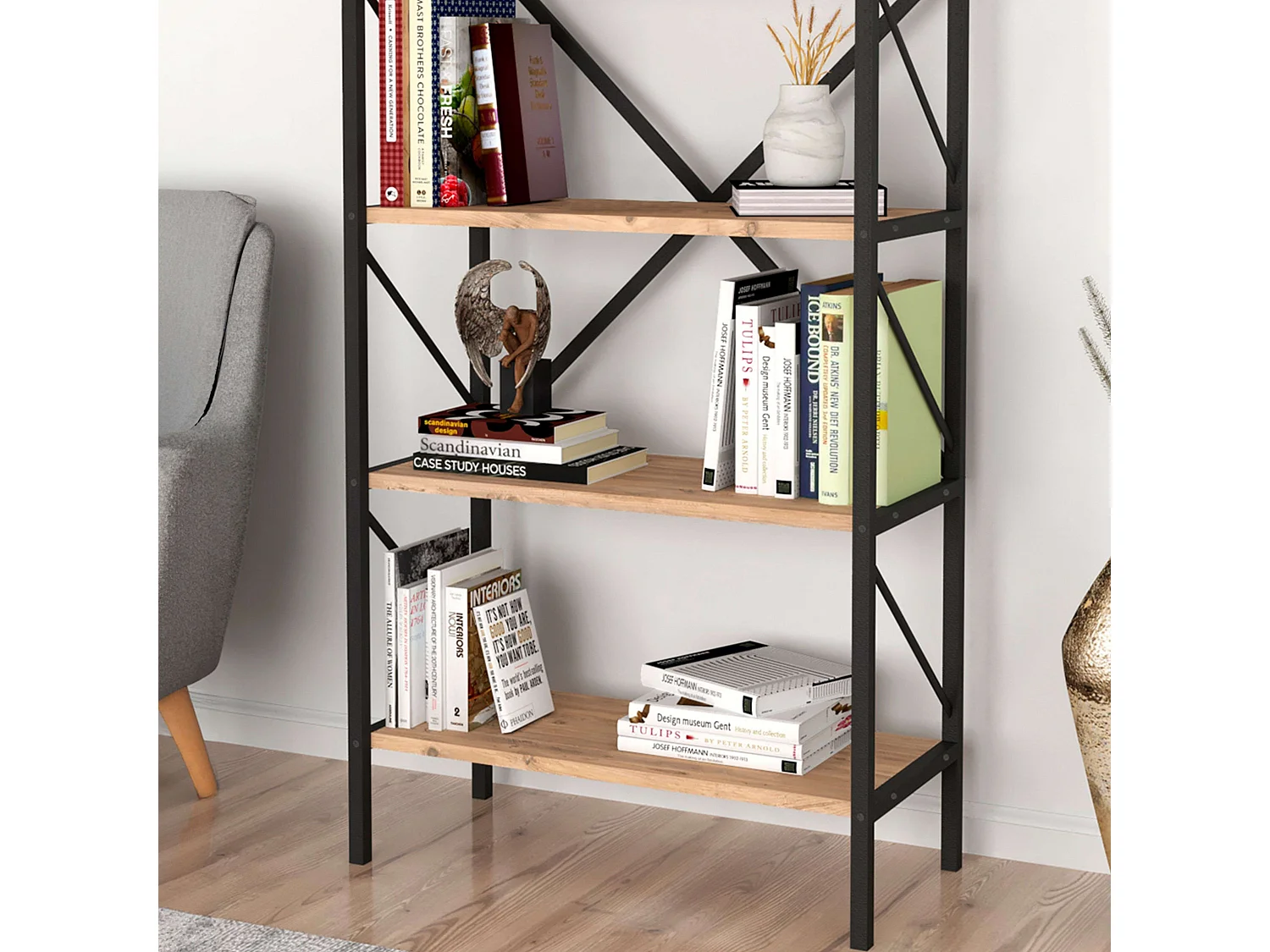 Bibliothèque Rus 5 étagères Chêne Safir Noir 160x66x34 cm