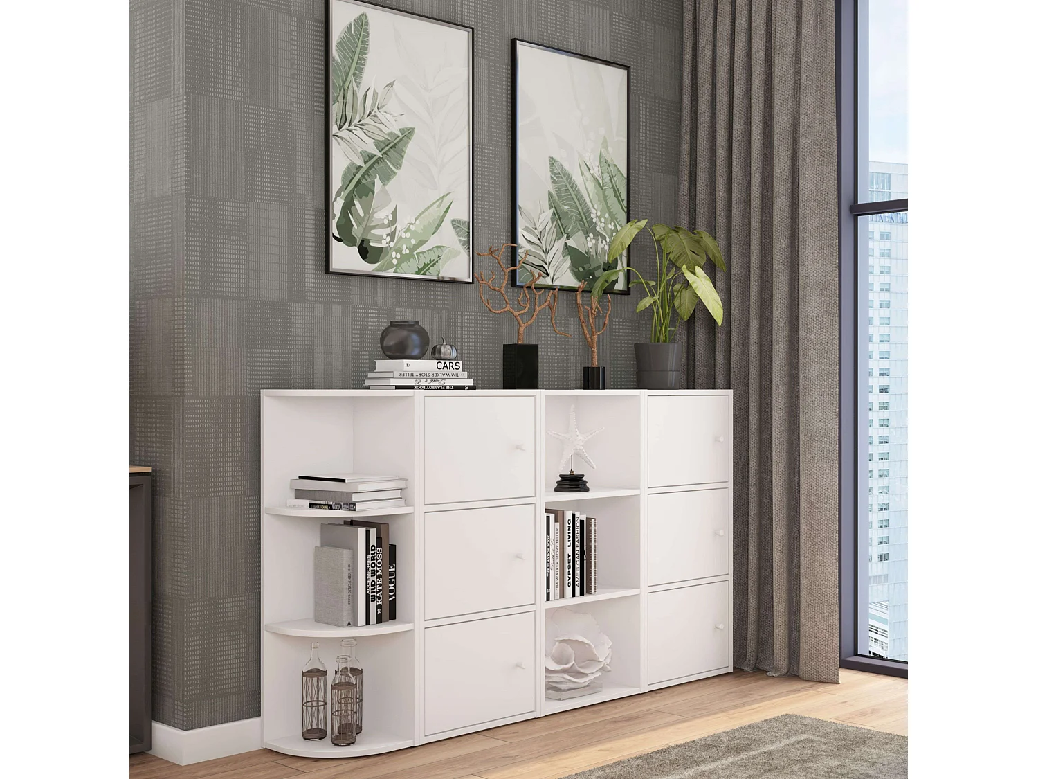 Prateleira de canto Plea, 3 níveis, branca, 28,6 x 91,5 x 28,6 cm