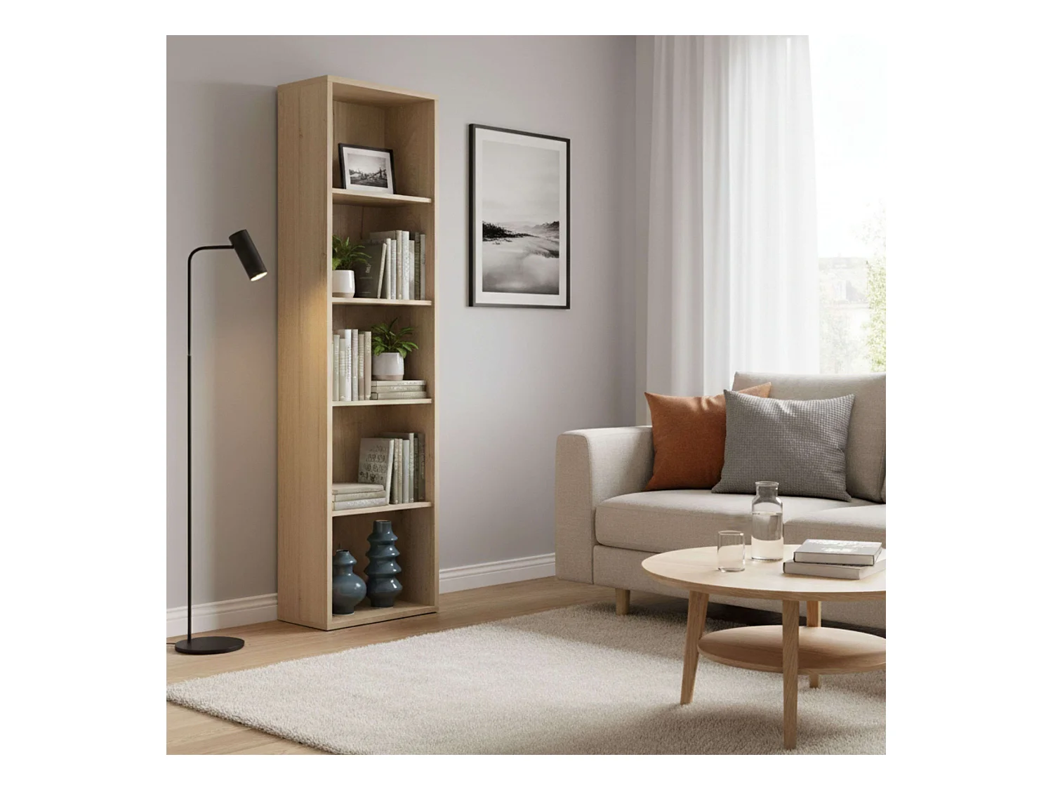 Librería alta Roble Gold 167x52x33 cm Estantería estrecha