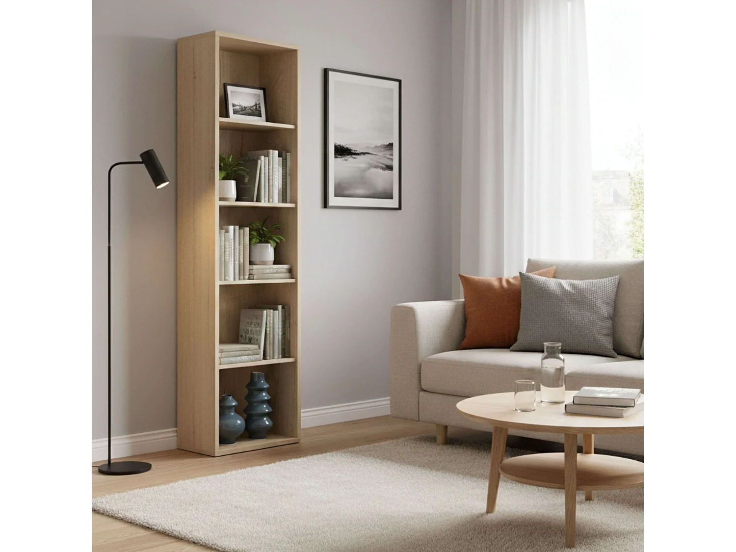 Librería alta Roble Gold 167x52x33 cm Estantería estrecha