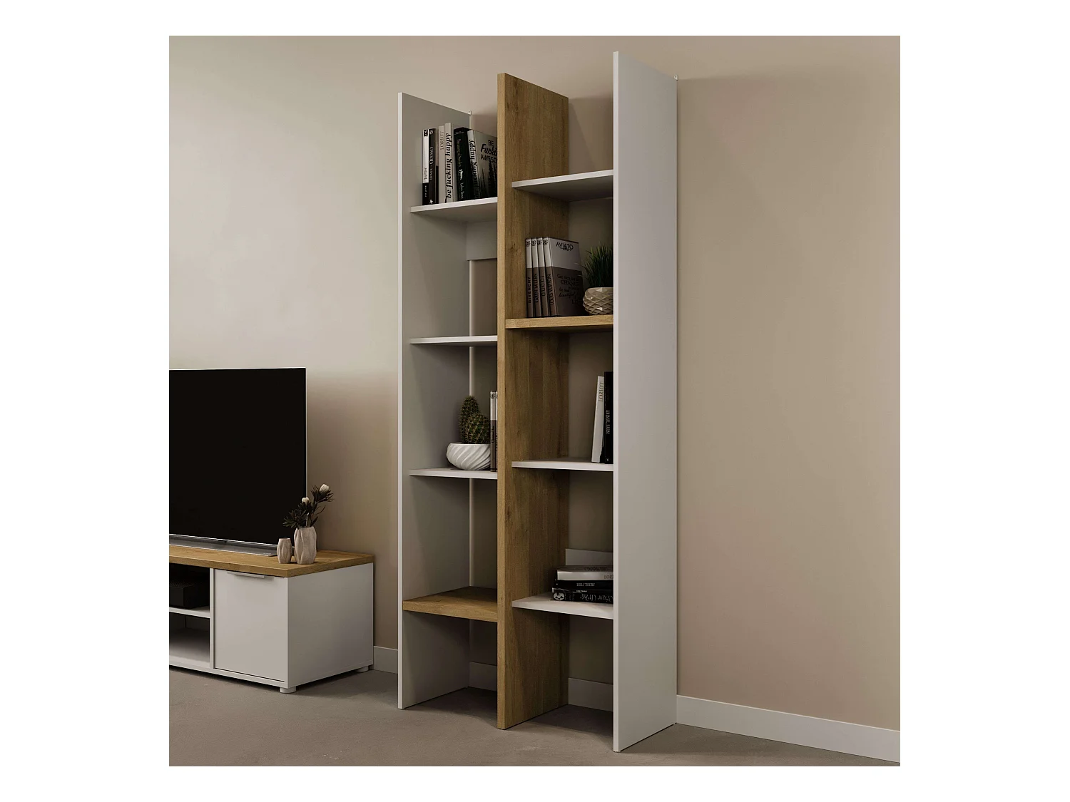 Estantería Comedor Acces Multiposición Roble Hamilton y Blanco Mate 76x136x36 cm