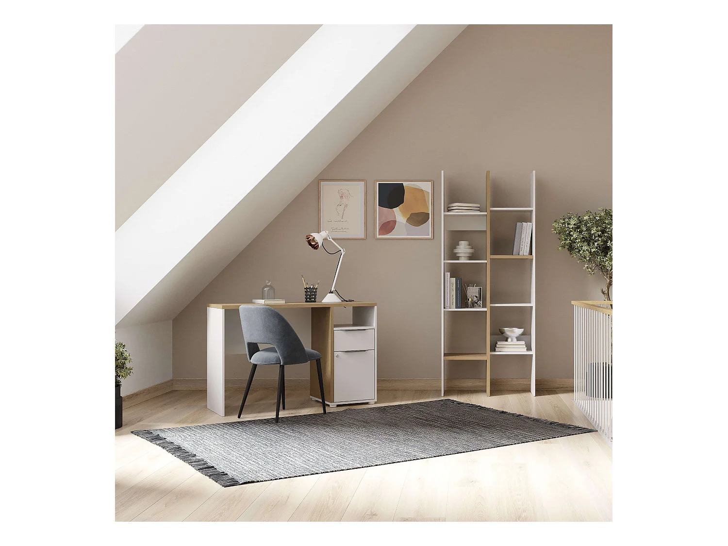 Estantería Comedor Acces Multiposición Roble Hamilton y Blanco Mate 76x136x36 cm