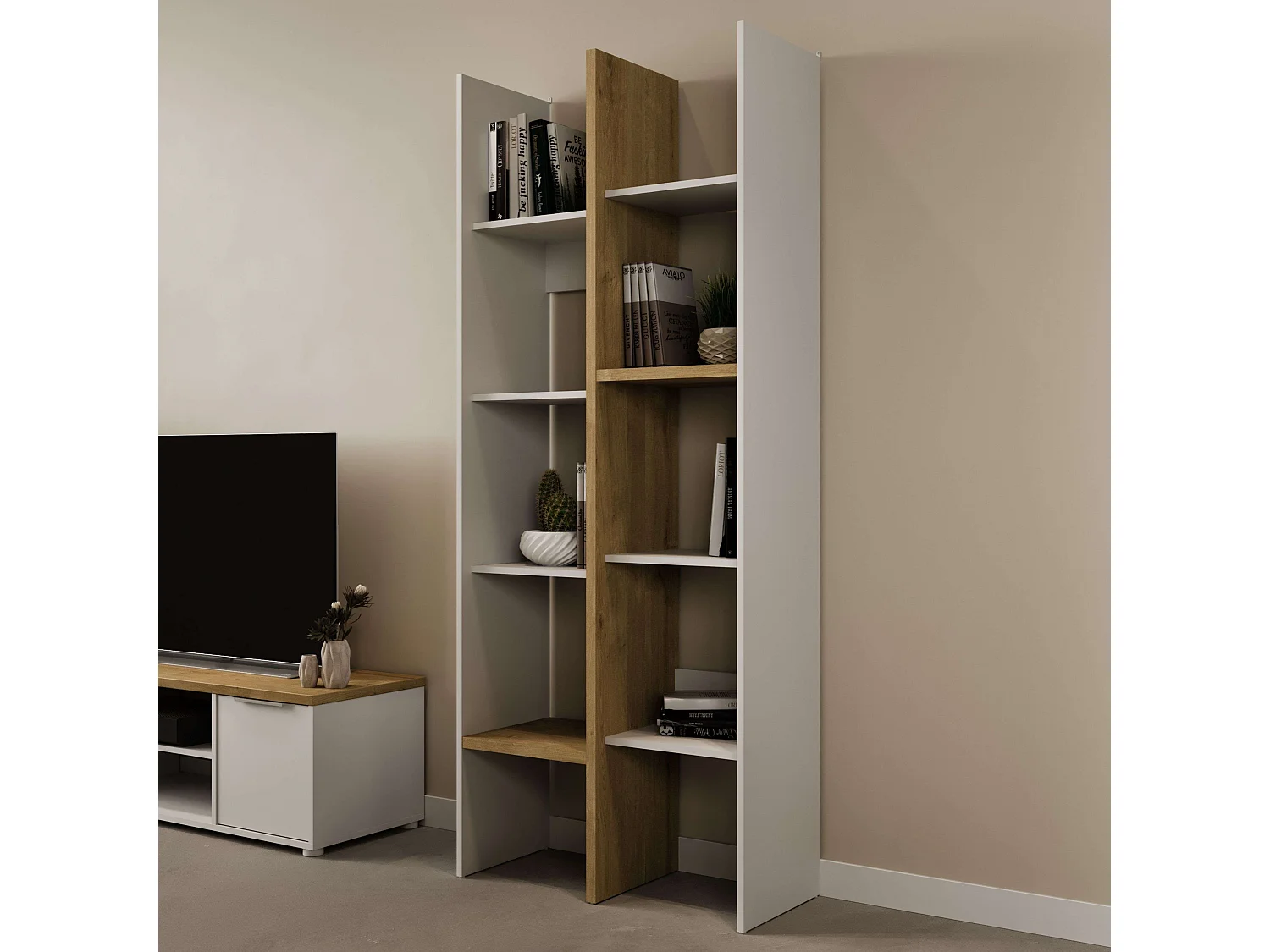 Estantería Comedor Acces Multiposición Roble Hamilton y Blanco Mate 76x136x36 cm