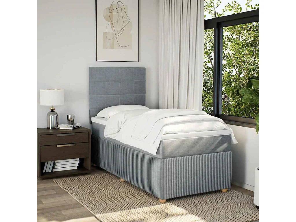 Einzelbett | Bettgestell | Boxspringbett mit Matratze Hellgrau 90x200 cm Stoff SHL218