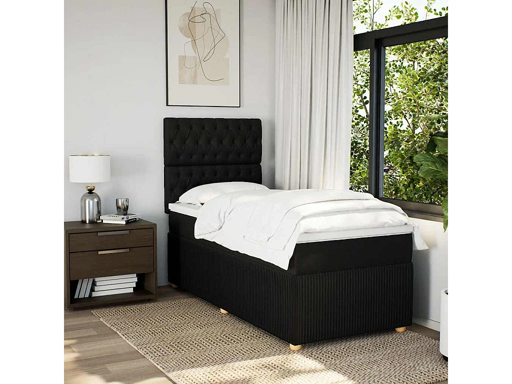 Einzelbett | Bettgestell | Boxspringbett mit Matratze Schwarz 90x200 cm Stoff SHL708034