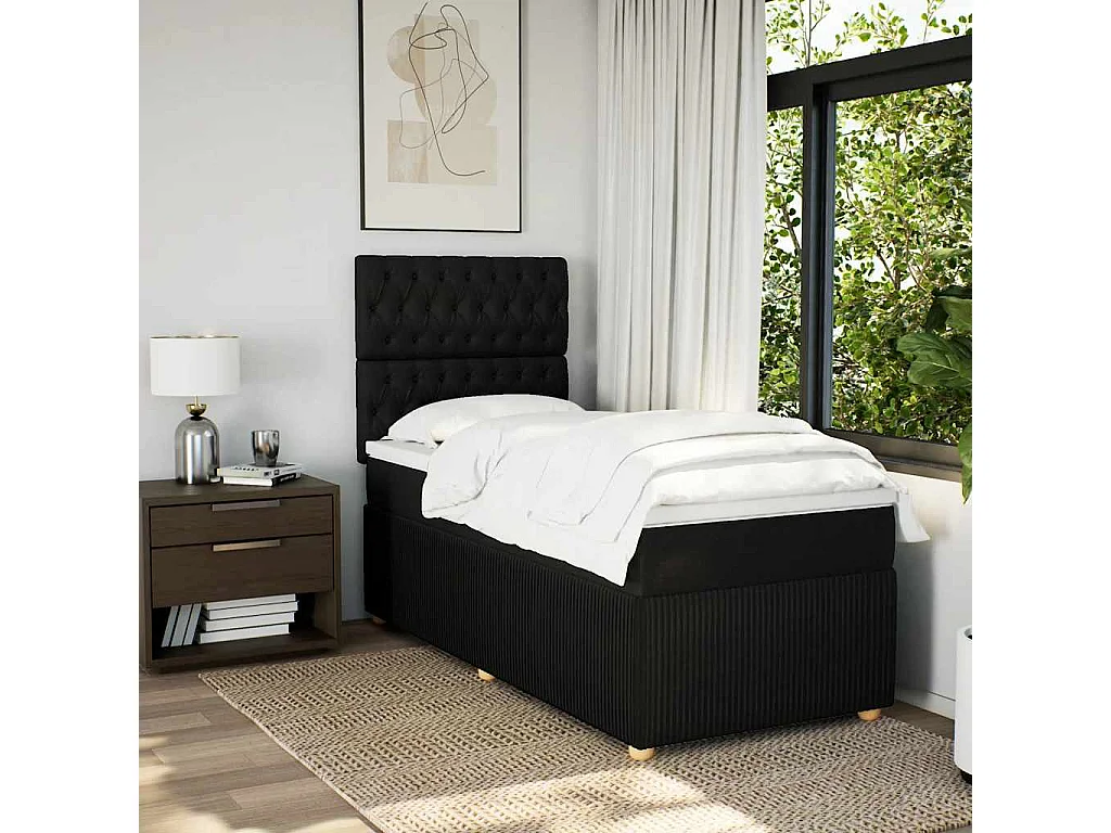 Einzelbett | Bettgestell | Boxspringbett mit Matratze Schwarz 90x190 cm Stoff SHL513790