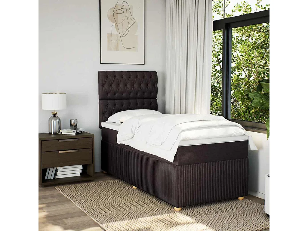 Einzelbett | Bettgestell | Boxspringbett mit Matratze Dunkelbraun 90x200 cm Stoff SHL860626