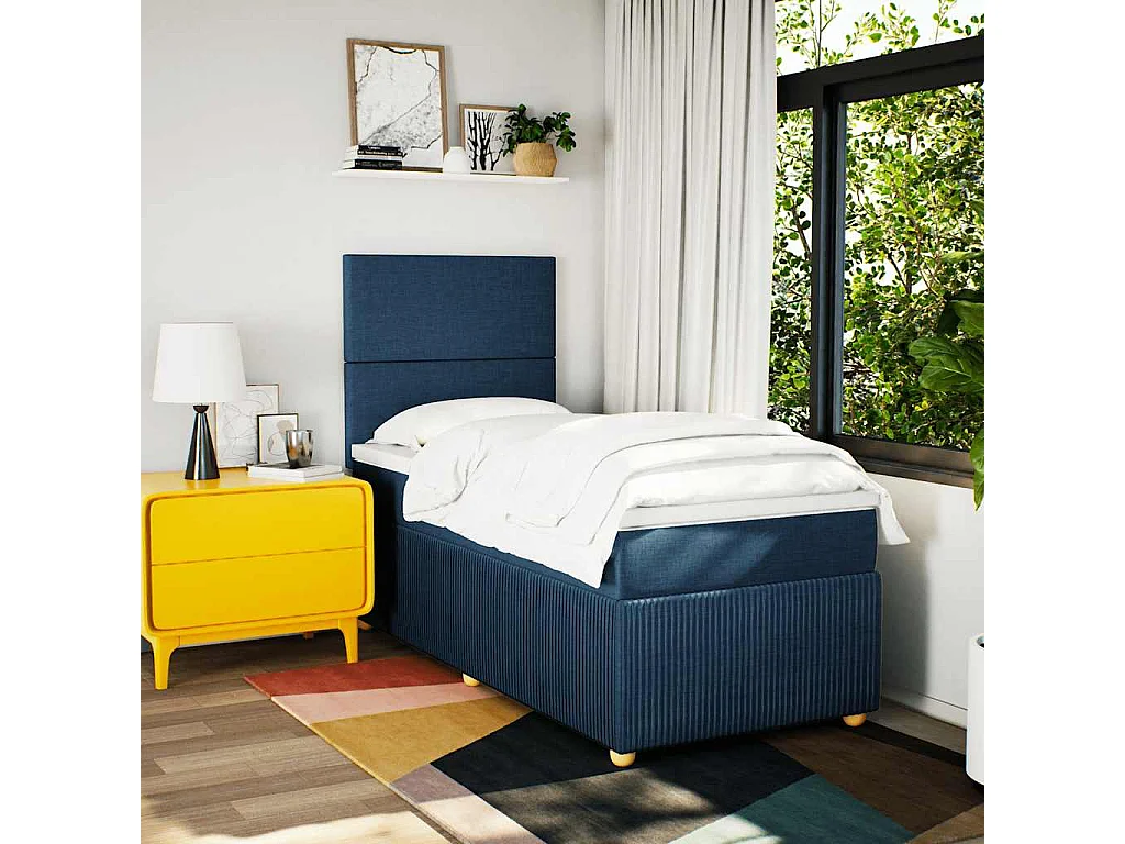 Einzelbett | Bettgestell | Boxspringbett mit Matratze Blau 90x190 cm Stoff SHL141784