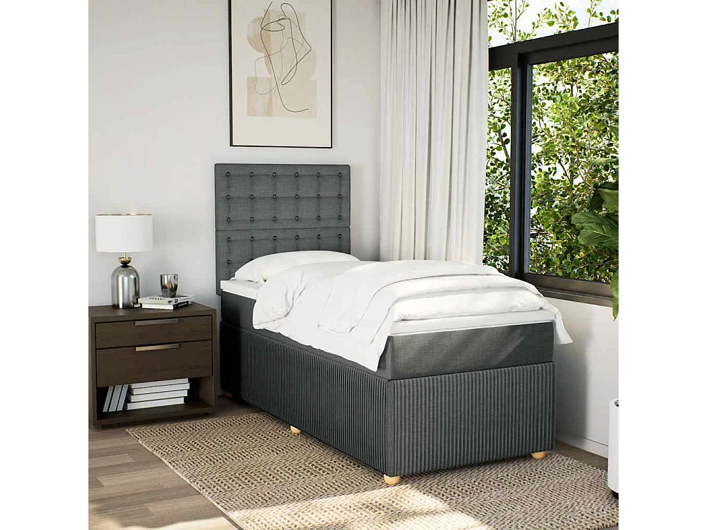 Einzelbett | Bettgestell | Boxspringbett mit Matratze Dunkelgrau 90x200 cm Stoff SHL414255