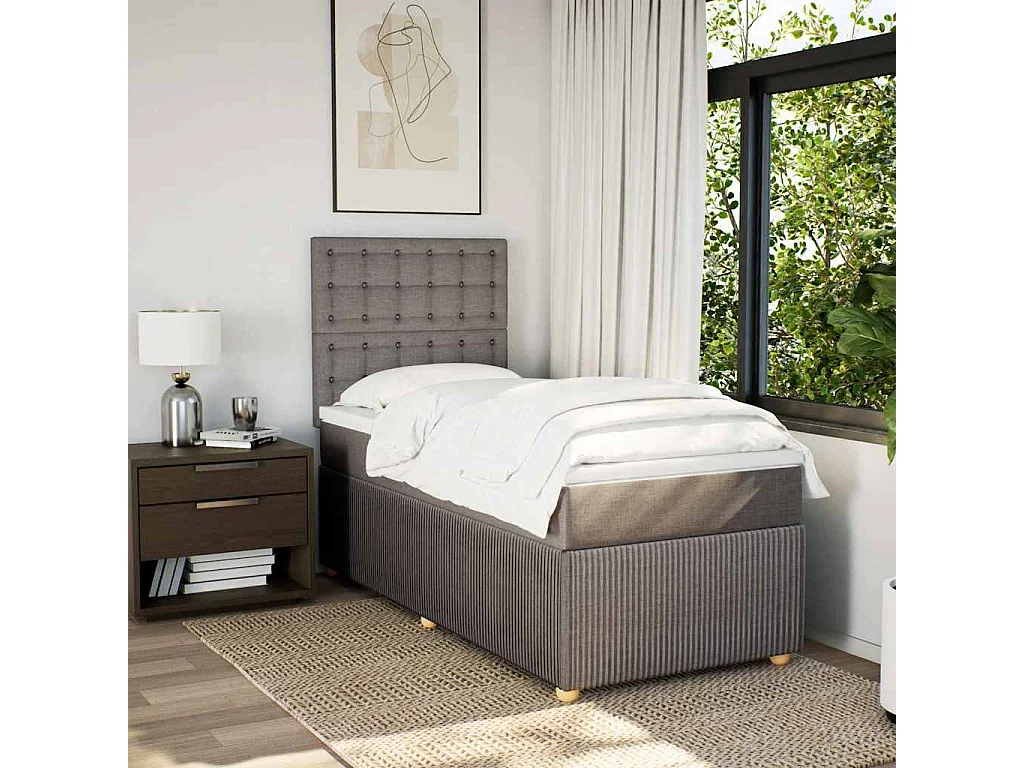Cama de solteiro | Cama de adulto | Cama com molas/colchão 100x200cm tecido cinza-acastanhado SHL270785