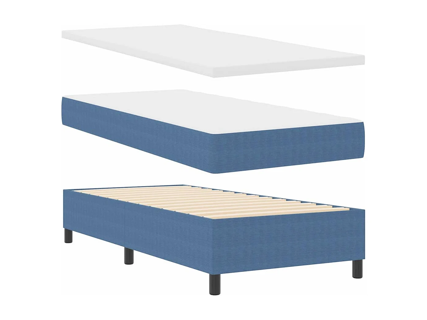 Cama de solteiro | Cama de adulto | Cama Box Azul e Branco 100 x 200cm Tecido de Veludo Cotele SHL320017