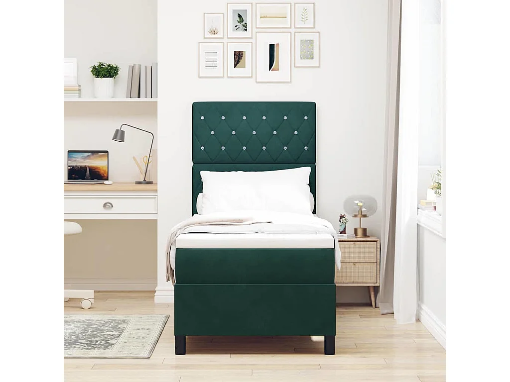 Cama de solteiro-Cama de adulto-Cama Box com colchão Verde Escuro 80 x 200cm tecido SHL782293