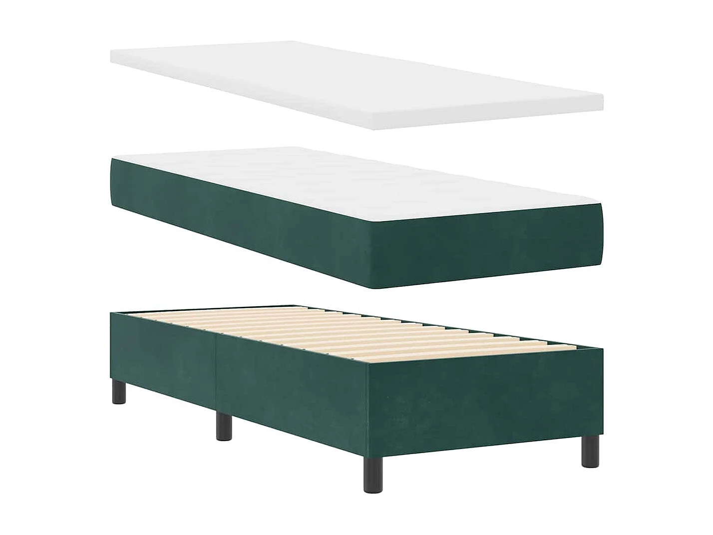 Cama de solteiro-Cama de adulto-Cama Box com colchão Verde Escuro 80 x 200cm tecido SHL782293