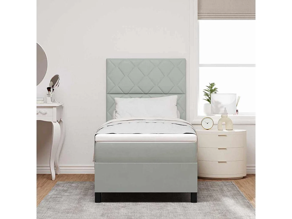 Cama de solteiro-Cama de adulto-Cama Box com colchão Cinzento-claro 100 x 200cm tecido SHL499059