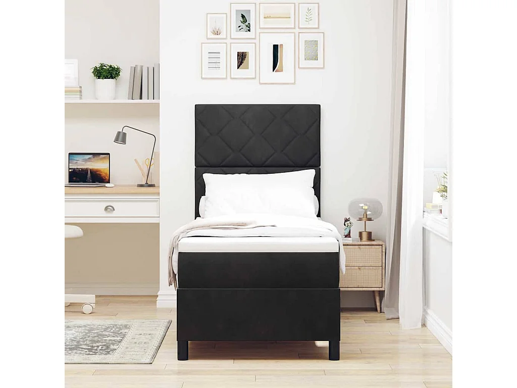 Cama individual | Cama para adultos | Cama tipo Box Spring con colchón Negro 80x200 cm tela SHL54133